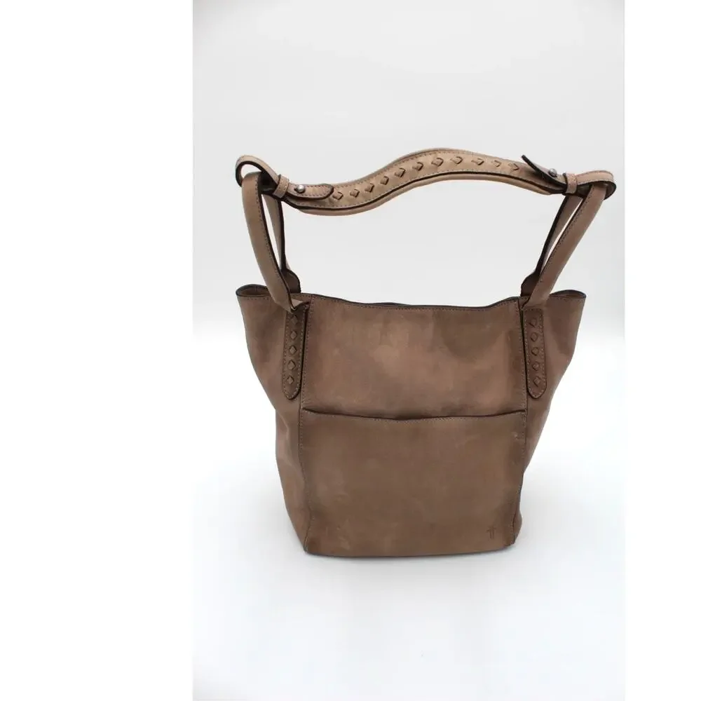 Frye Reed Leather Hobo Shoulder Bag Beige Tan Distressed Boho Western Purse - Picture 2 of 14